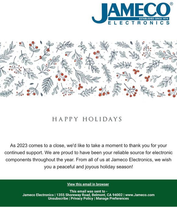 Happy Holidays from Jameco Electronics