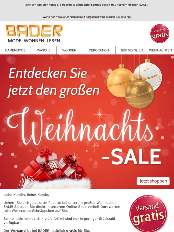 Großer Weihnachts-SALE bei BADER!