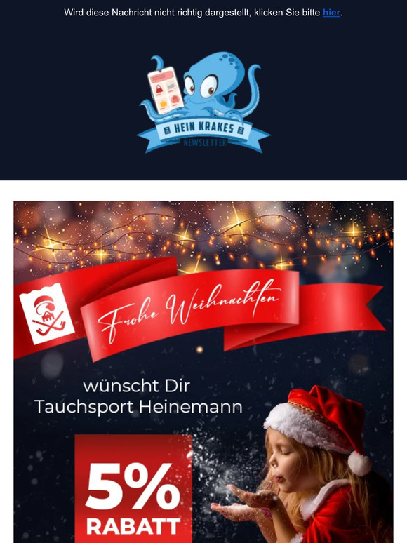 Ein frohes Weihnachtsfest wünscht Dir Tauchsport Heinemann / 5% Rabatt auf Gutscheine bis 26.12.2023