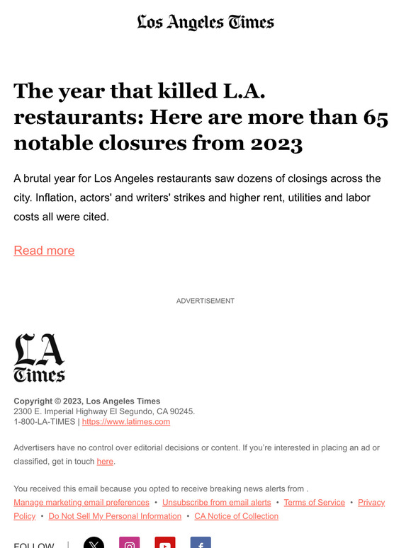 Los Angeles Times 2023 killed L.A. restaurants Here are the most