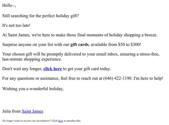 Re: Everyone will love a Saint James gift card! 🎁