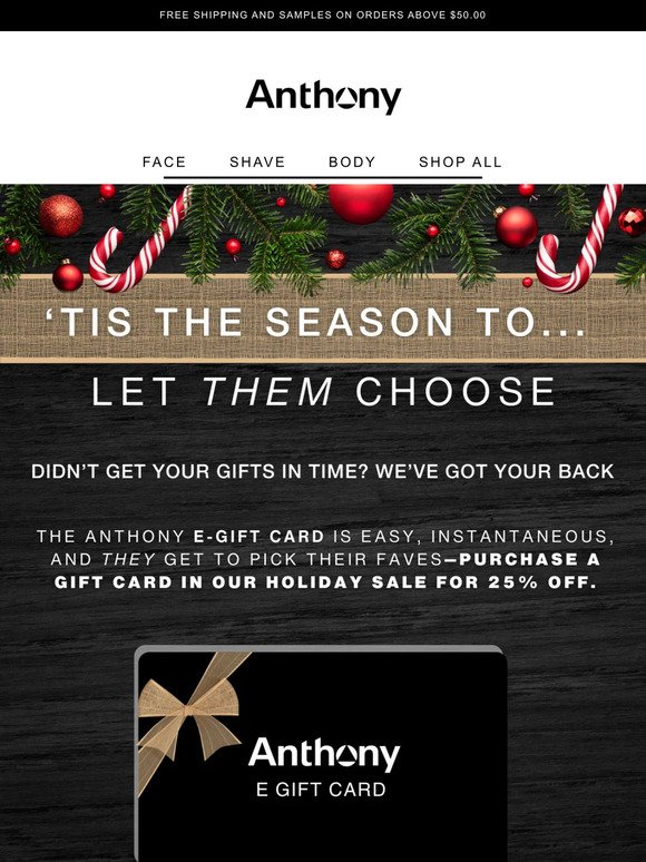 25% off E-Gift Cards – Easy Last-Minute Gift!