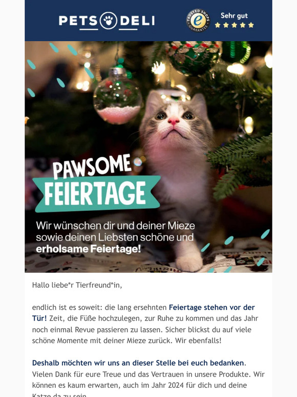 Liebe*r Tierfreund*in, frohe Feiertage an dich & deine Mieze!
