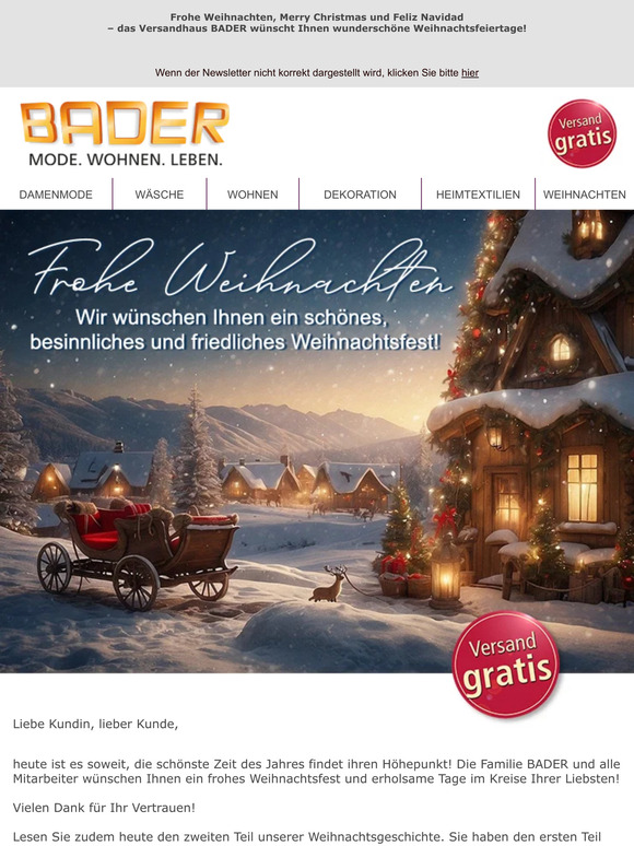 🎁🎅 Das Versandhaus BADER wünscht Ihnen fröhliche Weihnachten! 🎅🎁