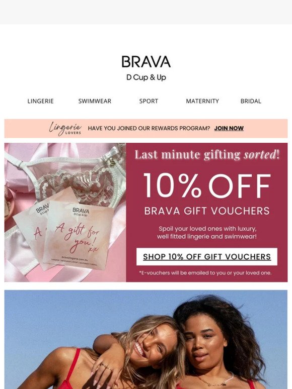 Last chance to shop 10% OFF Brava Gift Vouchers!