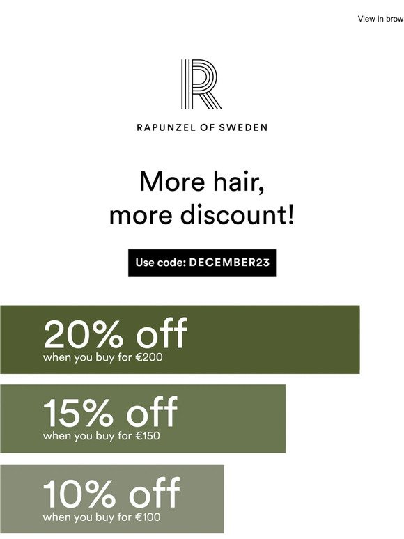 Don't miss out: 20%, 15% or 10% off