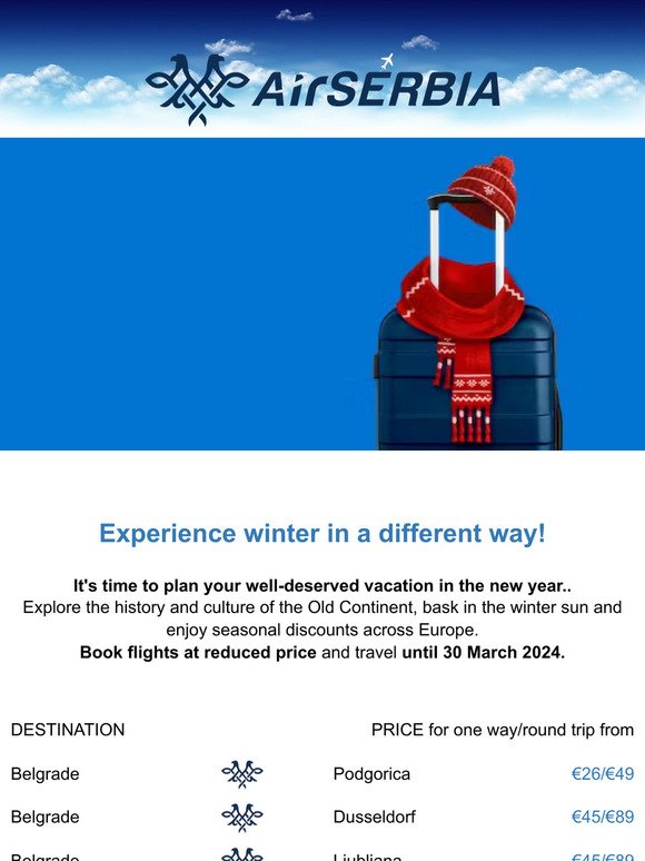 — ✈️ Experience winter in a different way! 👉️ One way tickets from €26 ✈️