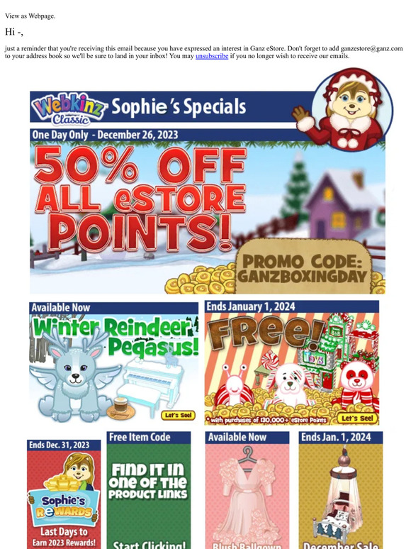 50% Off All eStore Points!
