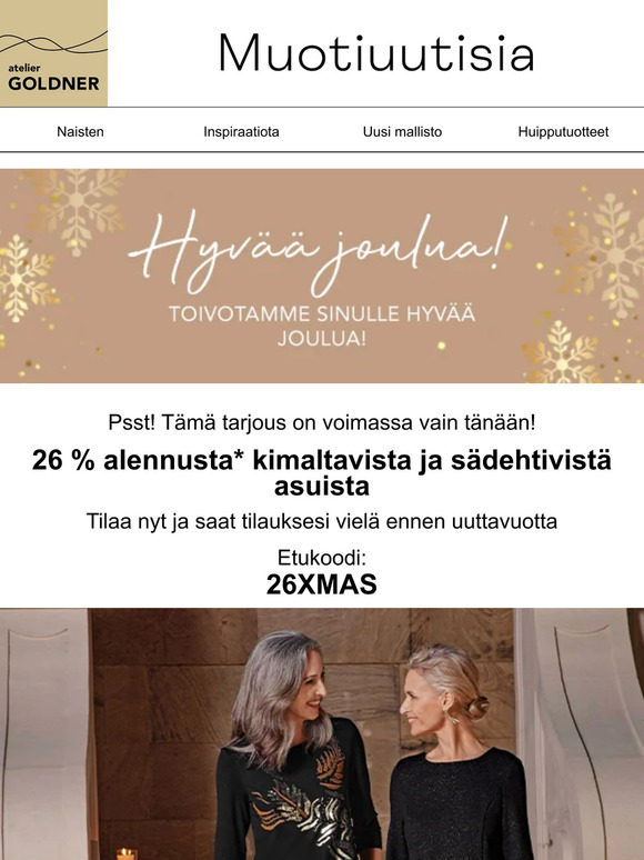 26 % alennusta kimaltavista asuista