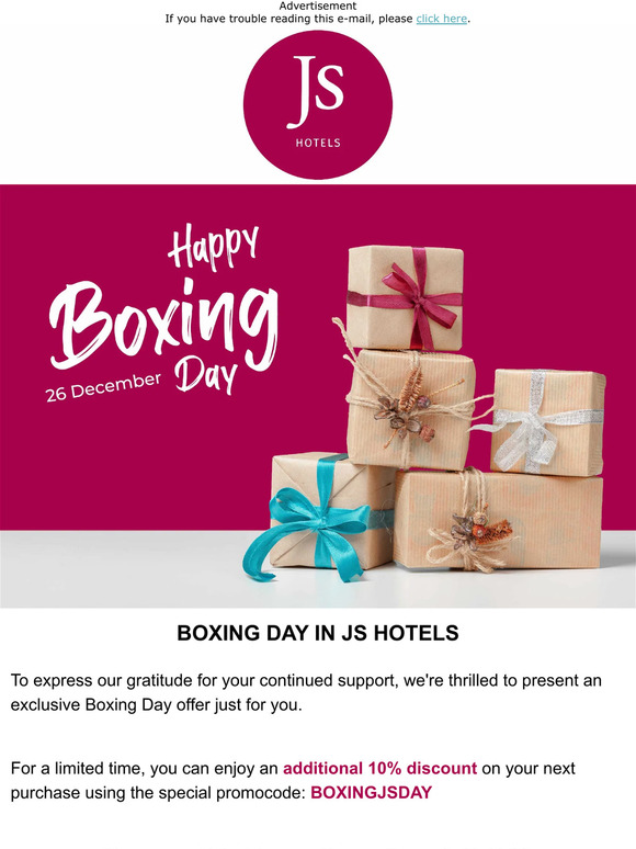 Boxing Day Exclusive: Extra 10% Off with CODE BOXINGJSDAY