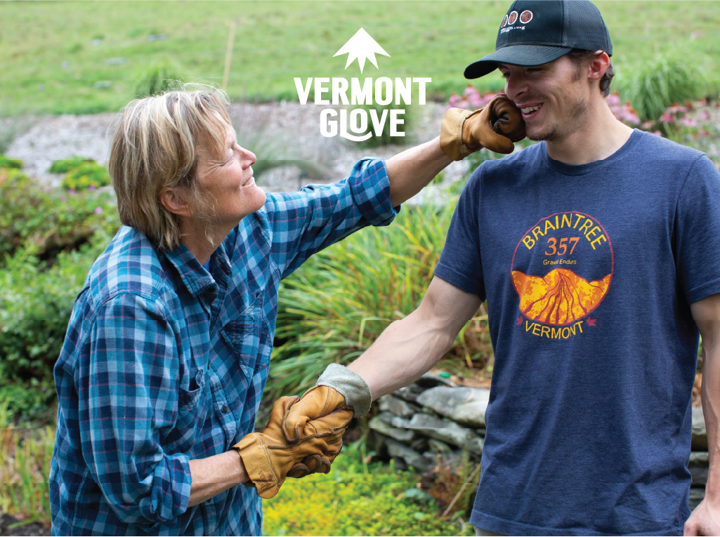 Mom giving her son, Vermont Glove owner Sam Hooper, a right hook. Both are wearing rad Vermont Gloves.