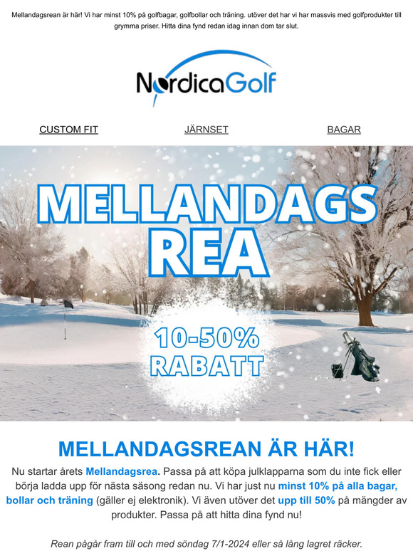 Nordica Golf Mellandagsrean börjar NU 🏌 minst 10 på bagar, bollar