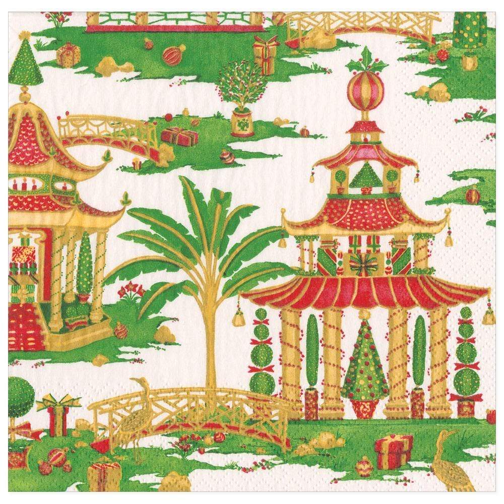 Image of Christmas Pagodas Paper Dinner Napkins in White - 20 Per Package