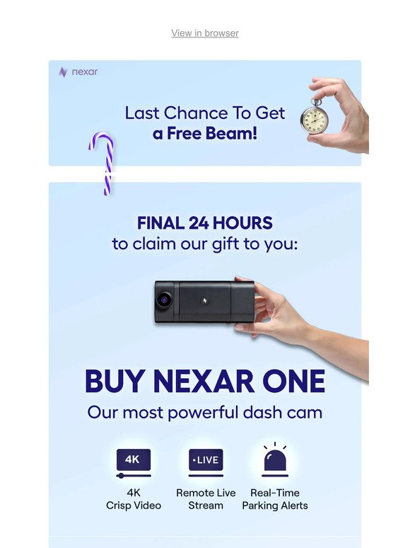 Final 24 hours: Buy Nexar ONE + FREE Nexar Beam