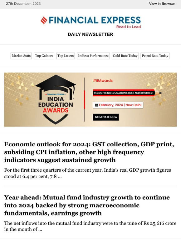 Financial Express: Economic Outlook For 2024: GST Collection, GDP Print ...