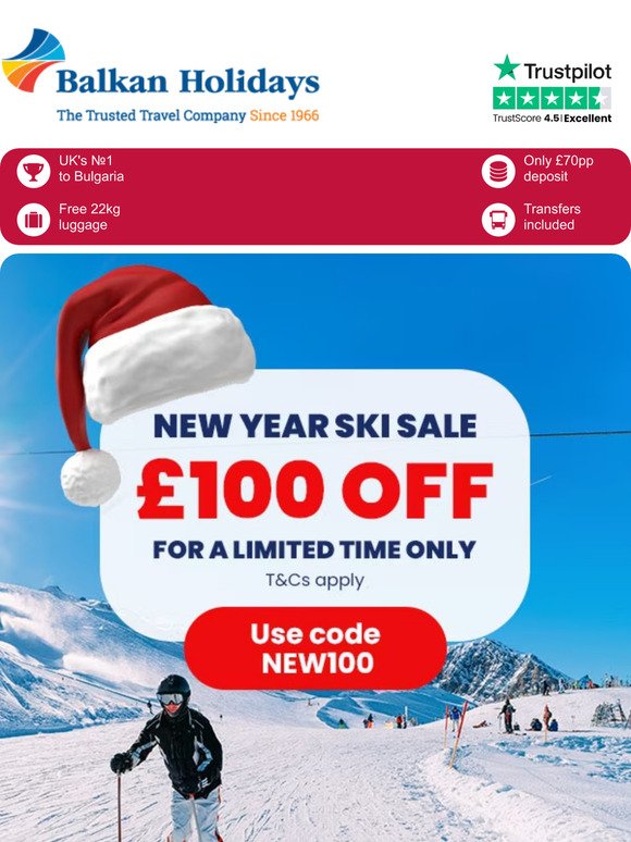 £100 OFF – Our New Year ski sale is ON!  ❄️