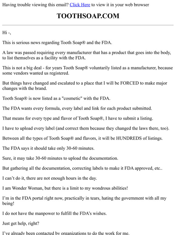 IMPORTANT RE: FDA and Tooth Soap®