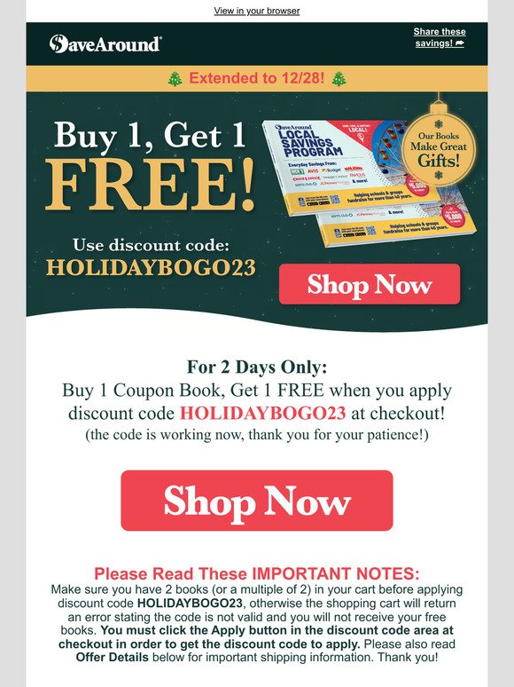 Oops...HOLIDAYBOGO23 Is Now Working