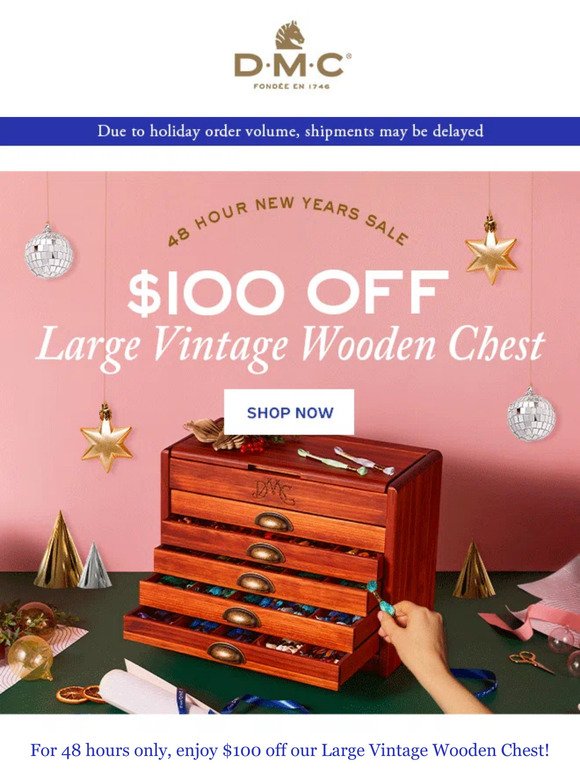 $100 off Large Vintage Chest- 48 hour New Years Sale