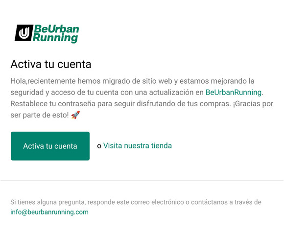 Reactiva tu cuenta en Be Urban Running - Nueva Tienda Online