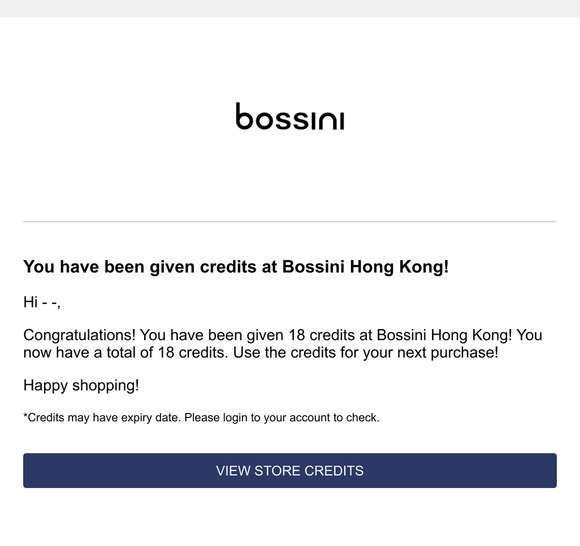 Happy New Year Special for you - $18 shopping credits at Bossini Hong Kong!