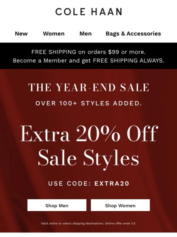The Year-End Sale: Extra 20% off sale styles