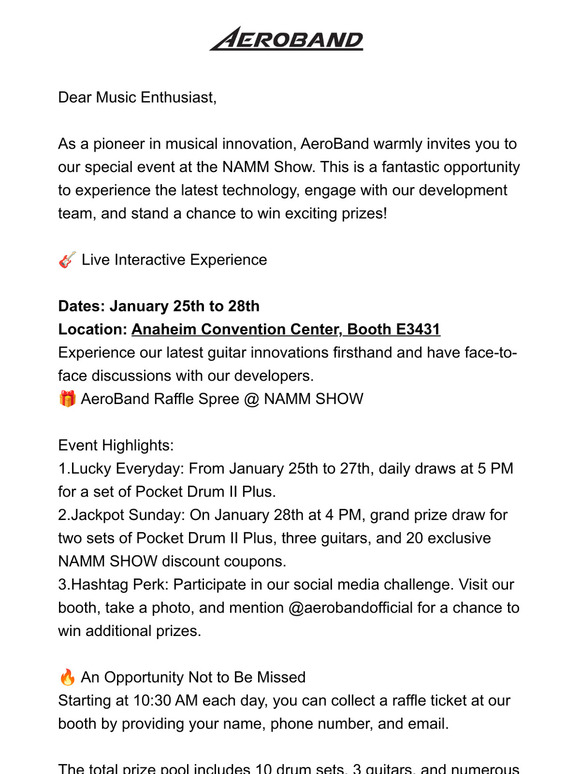 🎉 Join AeroBand at NAMM Show: Experience, Interact, and Win Big!