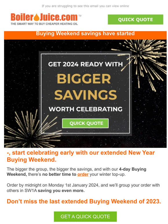 Boiler Juice 🗓️ 4 days of savings to get you 2024 ready Milled