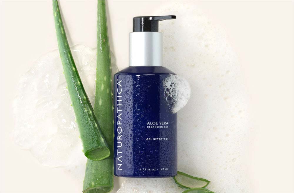 Aloe Vera Cleansing Gel. Clears impurities with balancing Lavender, moisture-locking Coconut, and over 50% Aloe Vera.