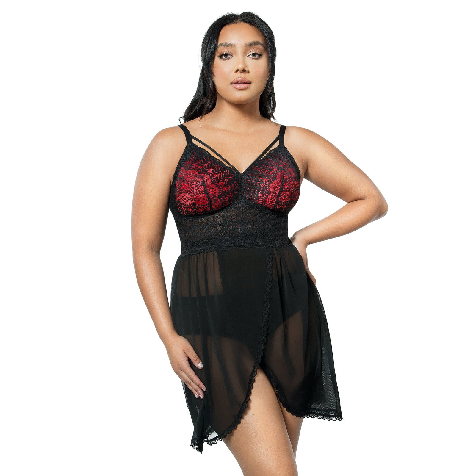 Image of Mia Lace Wire-Free Lace Chemise - Black