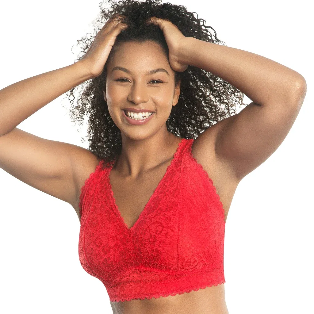 Image of Adriana Wire-Free Lace Bralette - Racing red