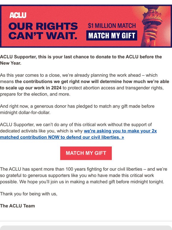 ACLU Supporter's match status: Pending