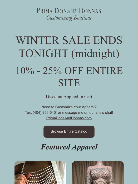 Winter Sale Ends Tonight! 10%-25% Off Entire Site