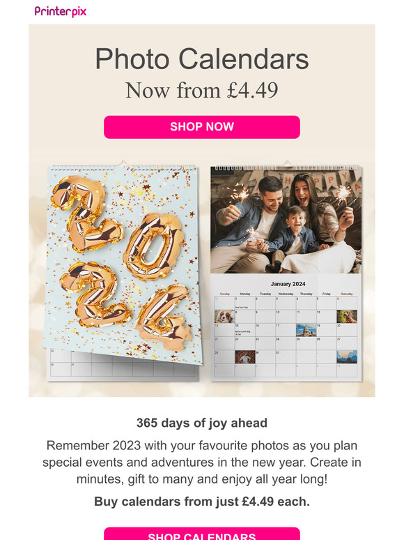 PrinterPix Stay Organised in 2024! Calendars from only £4.49 each 📅