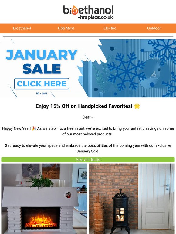 January sale - save 15% on selected fires!🔥
