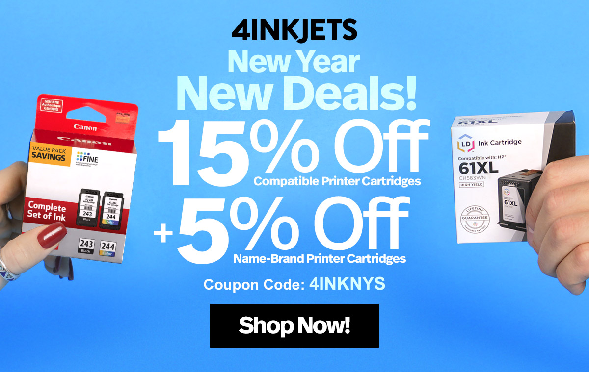 4 Ink Jets 2024 Kickoff 🍾 15 Off Compatible Printer Cartridges + OEM