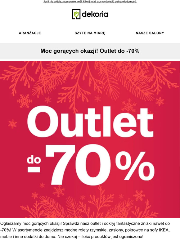 Gorące okazje🔥 Outlet do -70% | Dywany do -50%