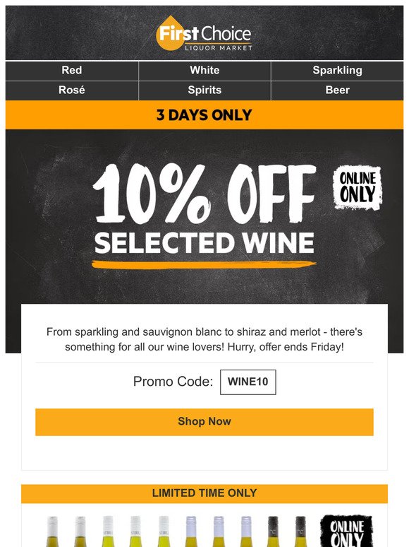 —, stock up with 10% off selected wine!