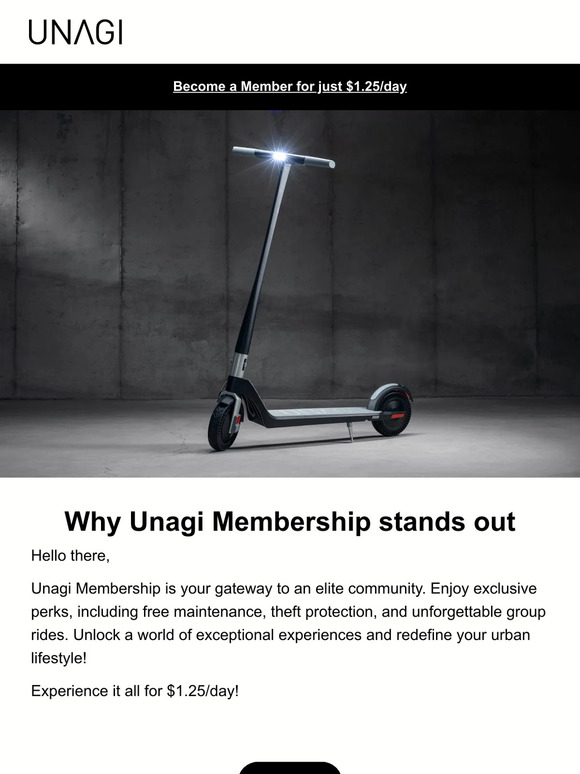Unagi Scooters 😍 Enjoy more than just a scooter with Unagi Membership Milled