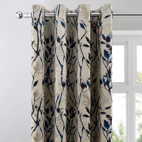Zen Blue Jacquard Eyelet Curtains
