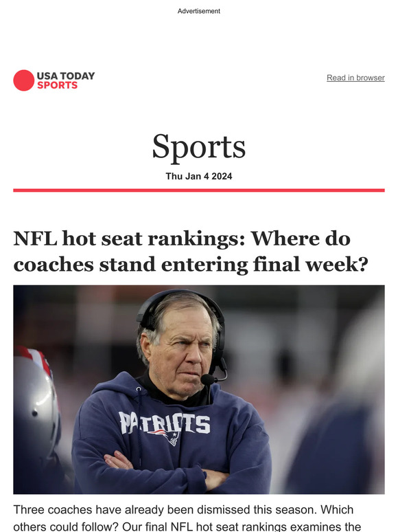 USA TODAY NFL hot seat rankings Where do coaches stand entering final week? Milled