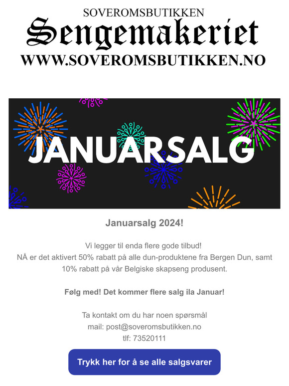 Enda flere varer på Januarsalg hos Sengemakeriet Soveromsbutikken