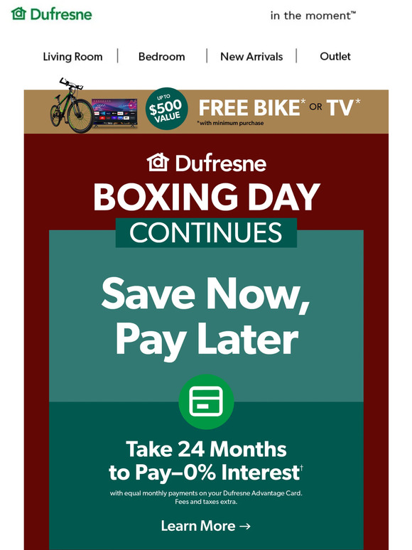 Dufresne Furniture 🌟 Boxing Day Continues (+ Take 2 Years to Pay