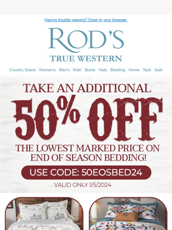 Rod's Western Palace Ends Tonight! Take an EXTRA 50 Off Already