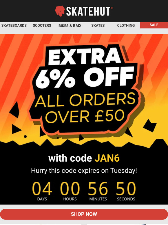 Skatehut New Discount code inside 👀 Use It In Our Huge January Sale