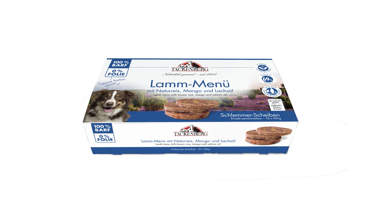 BARF-Scheiben vom Lamm mit Naturreis, Mango & Lachsöl