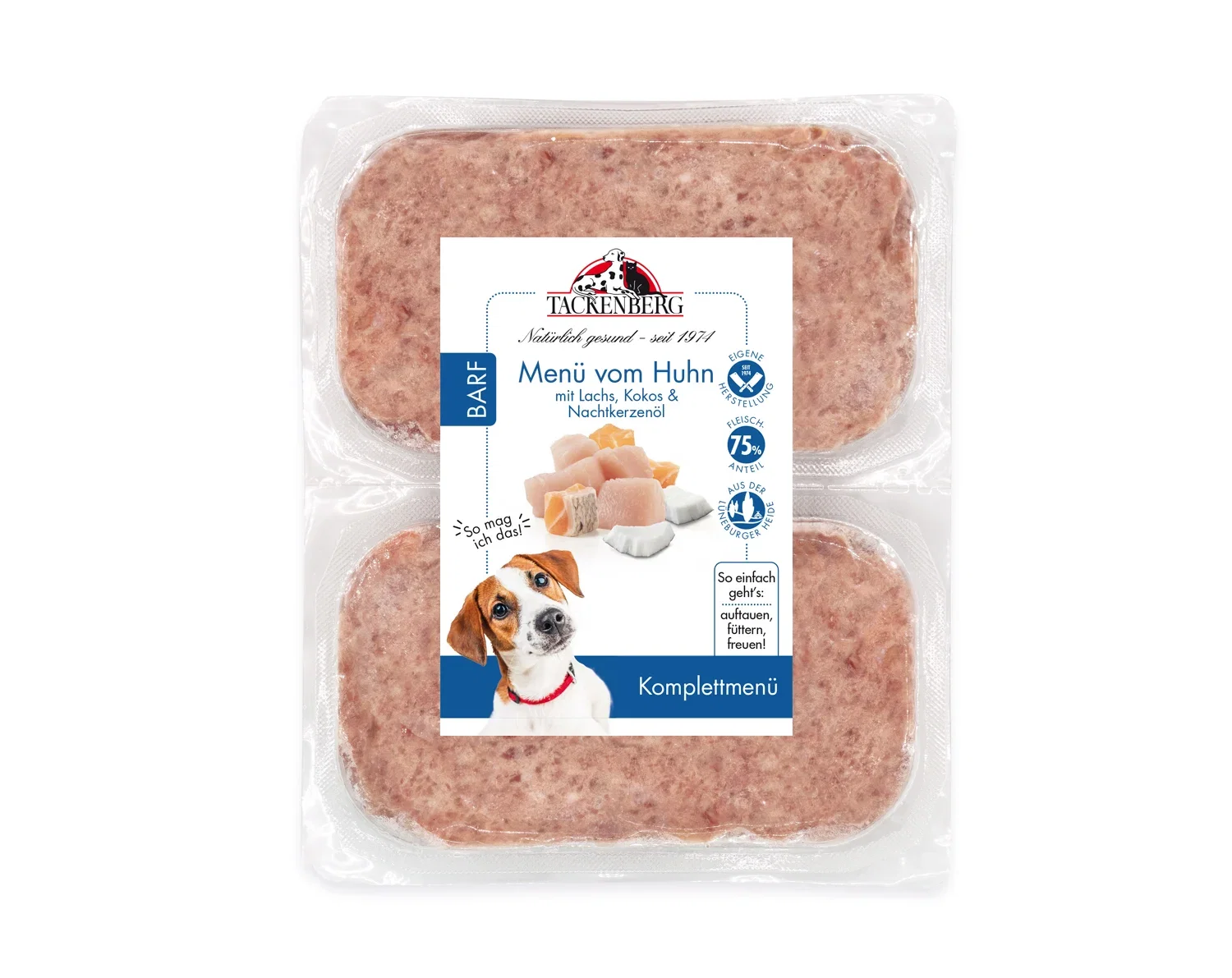BARF Menü - Huhn mit Lachs, Kokos und Nachtkerzenöl