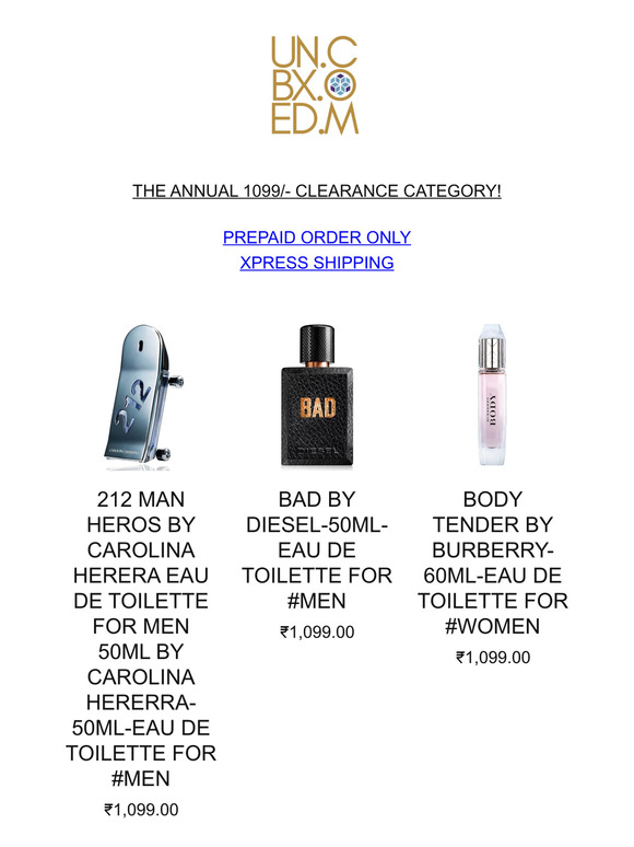Grab The Best Perfumes now. The Annual Clearance! All Perfumes 1099/- Last Units Sale