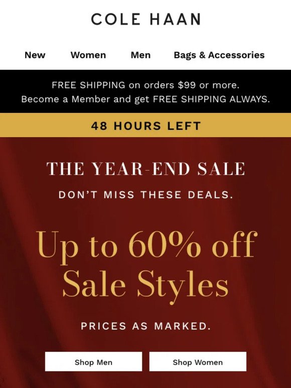 48 hours left: Up to 60% off sale styles