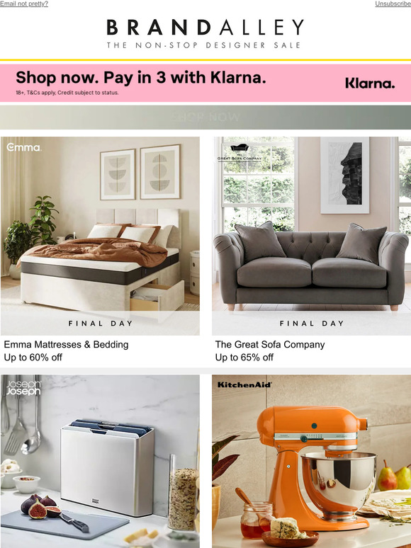 BrandAlley Emma FINAL DAY, The Great Sofa Company, Joseph Joseph